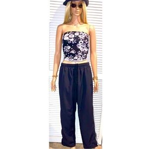 Nordic track vintage parachute track pants black with white stripes Large